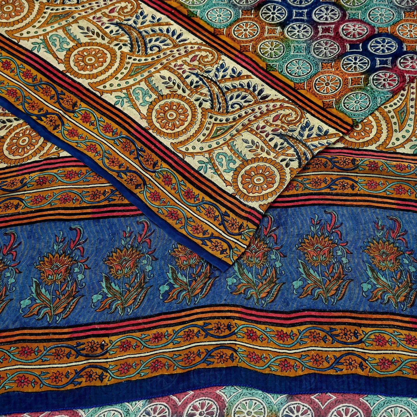 Indian Women Vintage Multi Sarees 100% Pure Georgette Silk Printed Sari Sewing 5yd Soft Craft Floral Design Wrap Boho Dress Making