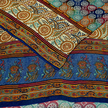 Indian Women Vintage Multi Sarees 100% Pure Georgette Silk Printed Sari Sewing 5yd Soft Craft Floral Design Wrap Boho Dress Making