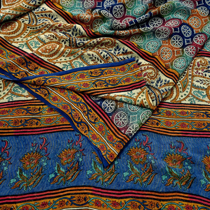 Indian Women Vintage Multi Sarees 100% Pure Georgette Silk Printed Sari Sewing 5yd Soft Craft Floral Design Wrap Boho Dress Making