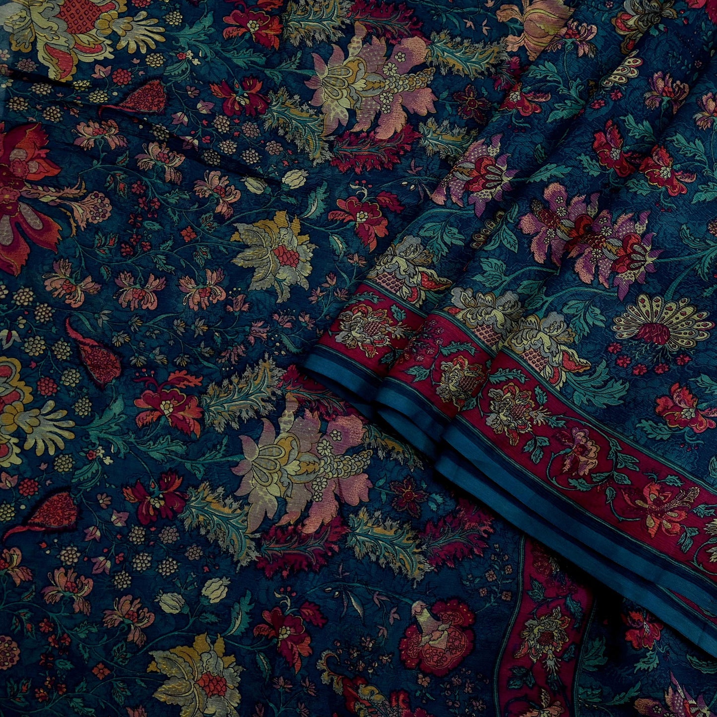 Women Vintage Sari Green Pure Chiffon Silk Printed Sarees Craft Fabric Sewing 5Yd Soft Dress Making Crafting Quilting Upcycle Used