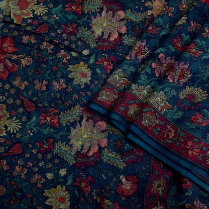 Women Vintage Sari Green Pure Chiffon Silk Printed Sarees Craft Fabric Sewing 5Yd Soft Dress Making Crafting Quilting Upcycle Used