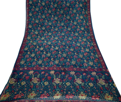 Women Vintage Sari Green Pure Chiffon Silk Printed Sarees Craft Fabric Sewing 5Yd Soft Dress Making Crafting Quilting Upcycle Used