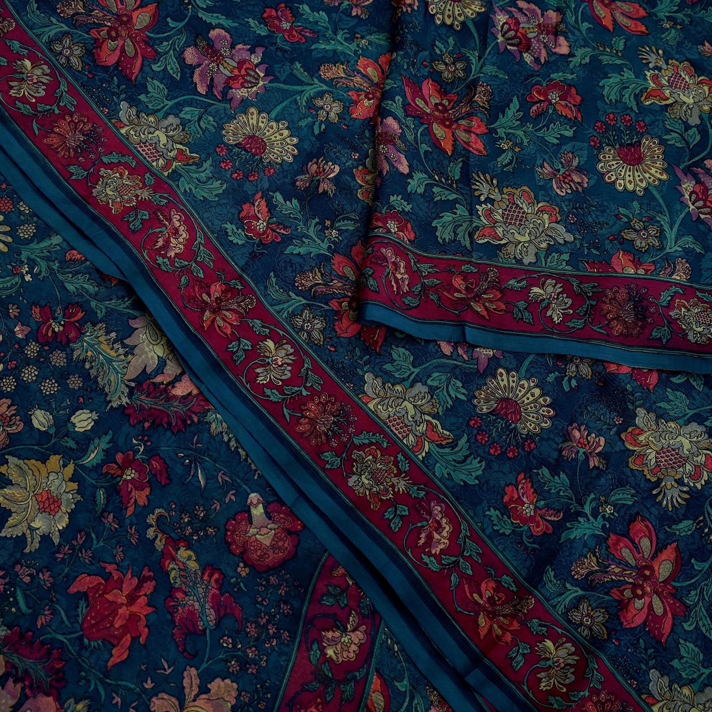 Women Vintage Sari Green Pure Chiffon Silk Printed Sarees Craft Fabric Sewing 5Yd Soft Dress Making Crafting Quilting Upcycle Used