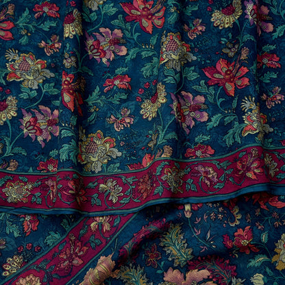 Women Vintage Sari Green Pure Chiffon Silk Printed Sarees Craft Fabric Sewing 5Yd Soft Dress Making Crafting Quilting Upcycle Used