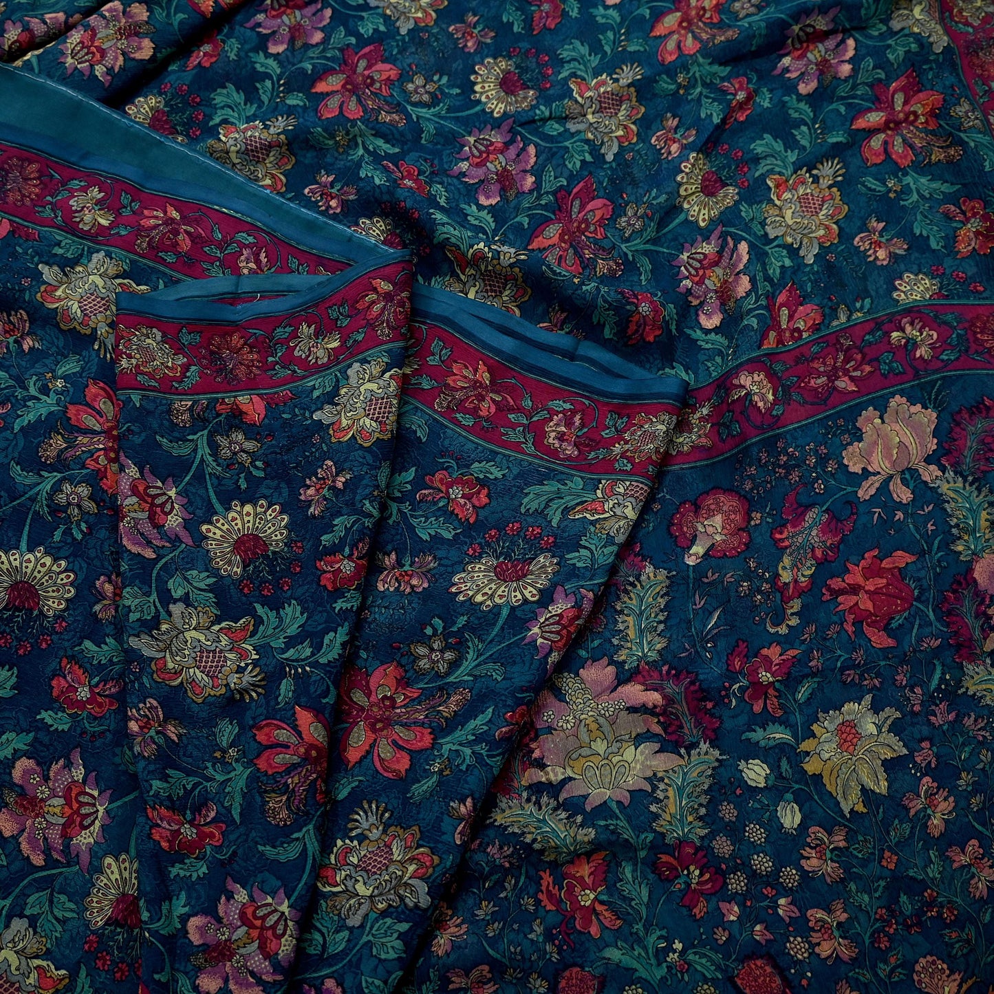 Women Vintage Sari Green Pure Chiffon Silk Printed Sarees Craft Fabric Sewing 5Yd Soft Dress Making Crafting Quilting Upcycle Used