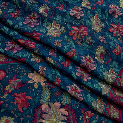 Women Vintage Sari Green Pure Chiffon Silk Printed Sarees Craft Fabric Sewing 5Yd Soft Dress Making Crafting Quilting Upcycle Used