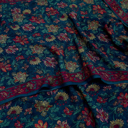 Women Vintage Sari Green Pure Chiffon Silk Printed Sarees Craft Fabric Sewing 5Yd Soft Dress Making Crafting Quilting Upcycle Used