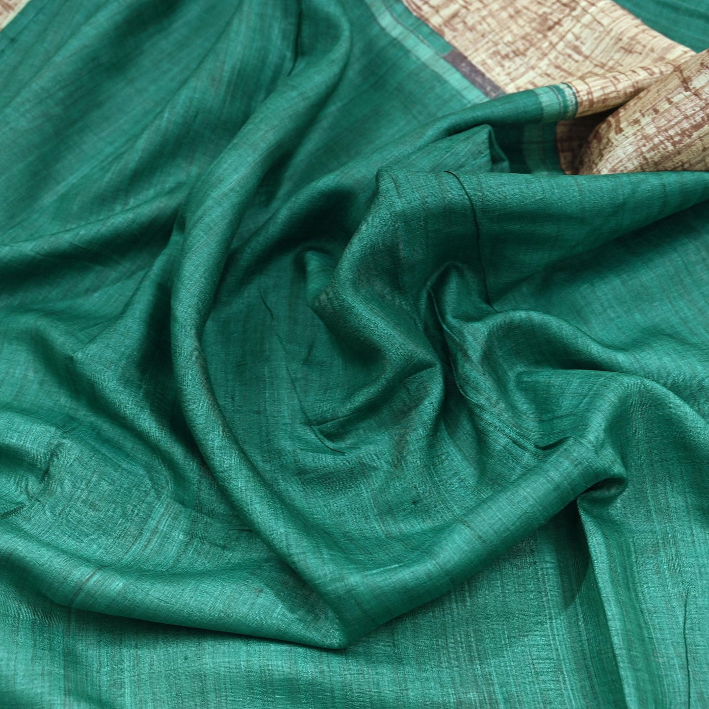 Indian Vintage Green & Beige Saree Pure Khadi Silk Handloom Printed Sari Fabric 5yd Ethnic Wear Sari Stripes Designs Dress making Crafting