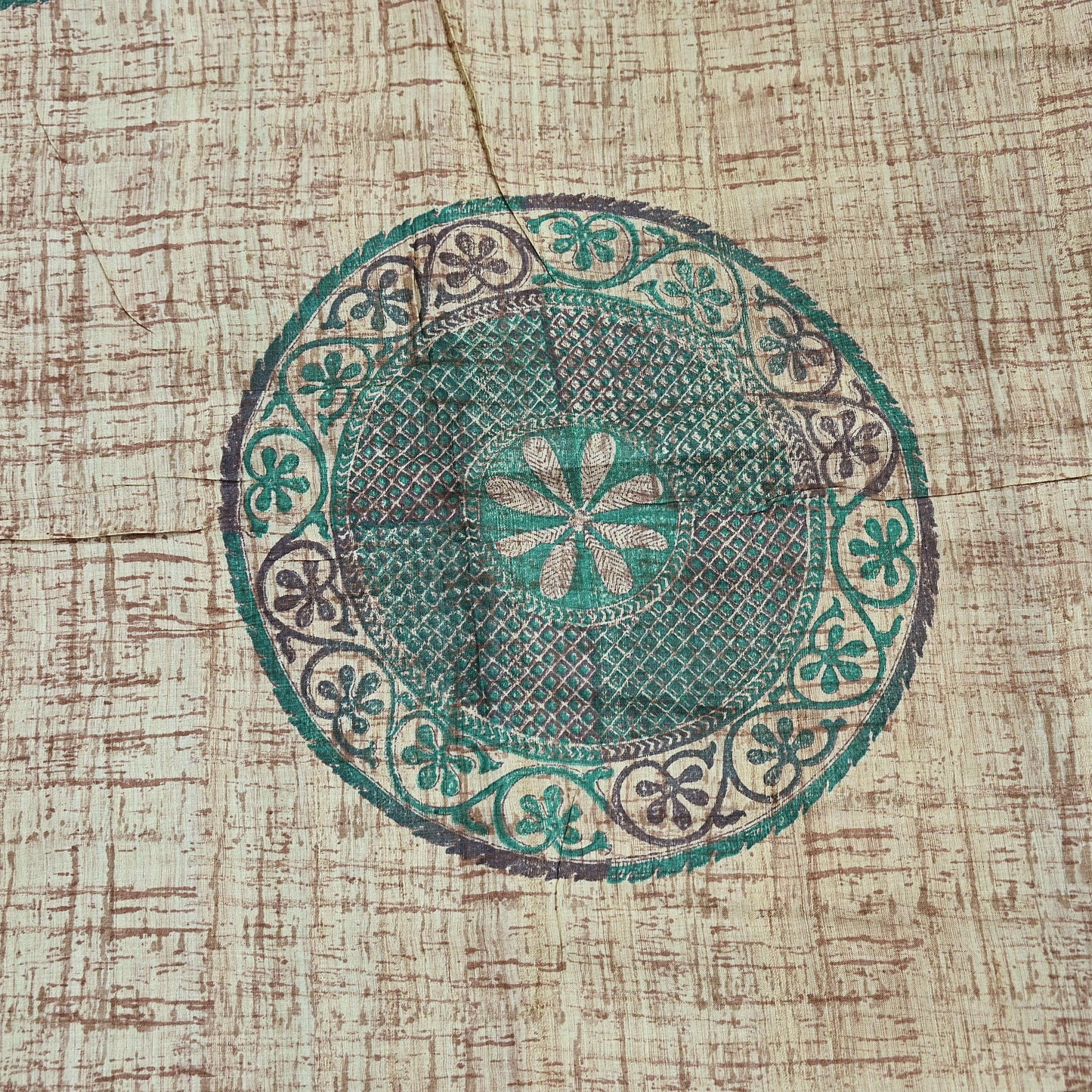 Indian Vintage Green & Beige Saree Pure Khadi Silk Handloom Printed Sari Fabric 5yd Ethnic Wear Sari Stripes Designs Dress making Crafting