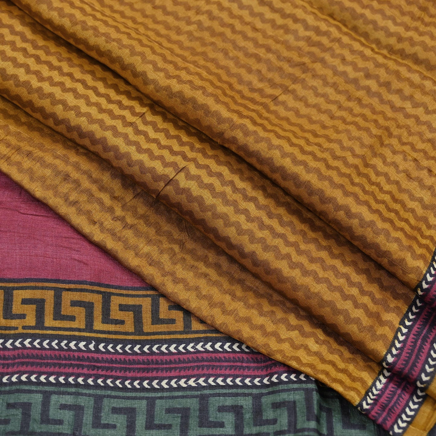 Indian Vintage Mustard Saree Pure Khadi Silk Handloom Printed Sari Fabric 5yd Ethnic Wear Sari Floral Designs Dress making Crafting