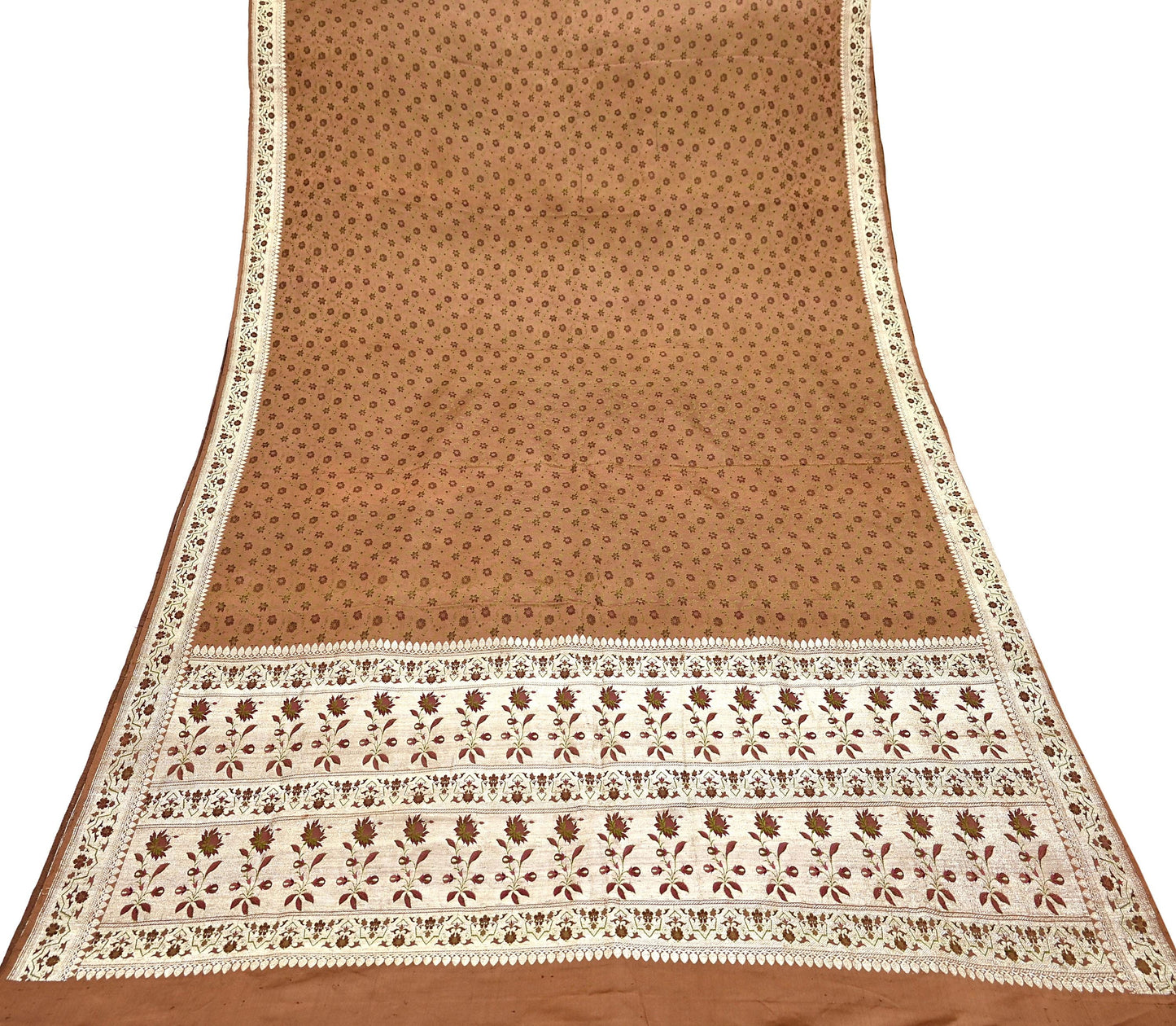 Indian Vintage Brown Heavy Wedding Saree Pure Satin Silk Woven Tanchoi Brocade Sari Fabric Golden Zari 5Yard Indian Sari