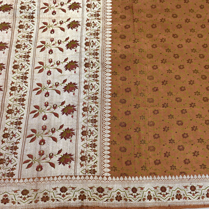 Indian Vintage Brown Heavy Wedding Saree Pure Satin Silk Woven Tanchoi Brocade Sari Fabric Golden Zari 5Yard Indian Sari