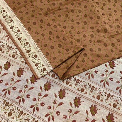 Indian Vintage Brown Heavy Wedding Saree Pure Satin Silk Woven Tanchoi Brocade Sari Fabric Golden Zari 5Yard Indian Sari