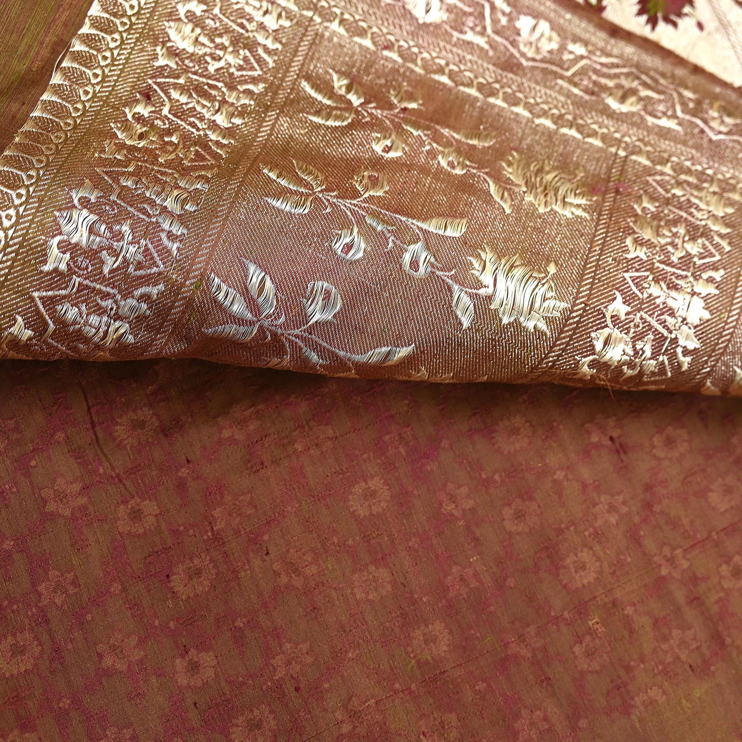 Indian Vintage Brown Heavy Wedding Saree Pure Satin Silk Woven Tanchoi Brocade Sari Fabric Golden Zari 5Yard Indian Sari