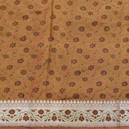 Indian Vintage Brown Heavy Wedding Saree Pure Satin Silk Woven Tanchoi Brocade Sari Fabric Golden Zari 5Yard Indian Sari