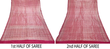 Indian Vintage Sari Wine Heavy Wedding Pure Satin Silk Woven Banarasi Tanchoi Saree 5Yd Ethnic Craft Fabric Upcycle Bridal Heavy Sarees