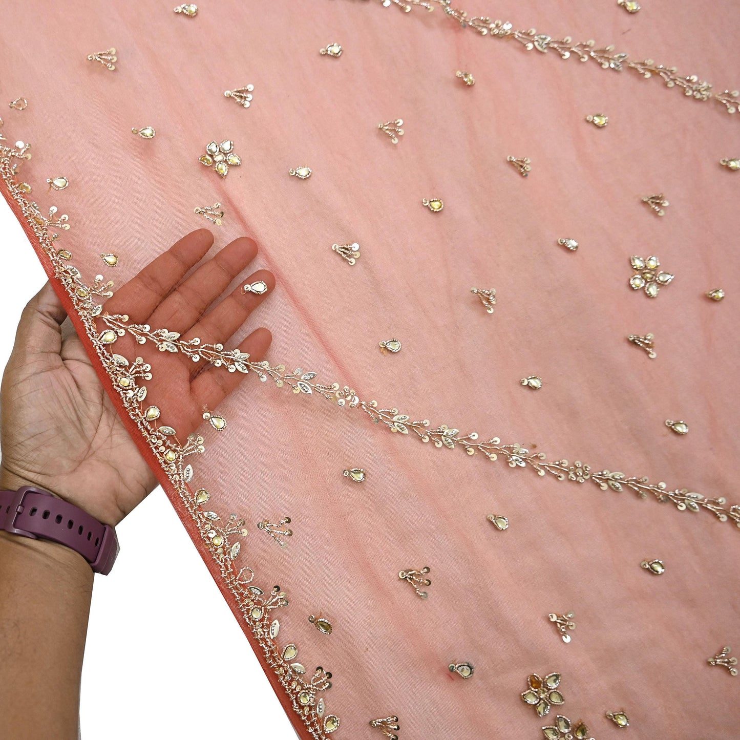 Vintage Bridal Heavy Orange Net Dupatta Hand Embroidered Zardozi, Dabka, Zari, Sequins Work Wedding Veil Stole