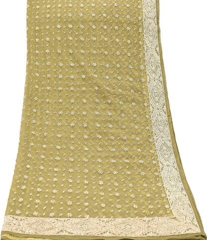 Indian Vintage Heavy Green Dupatta Net Mesh Long Stole Hand Embroidered Scarf Zardozi Zari Sequins Stole Bridal Veil