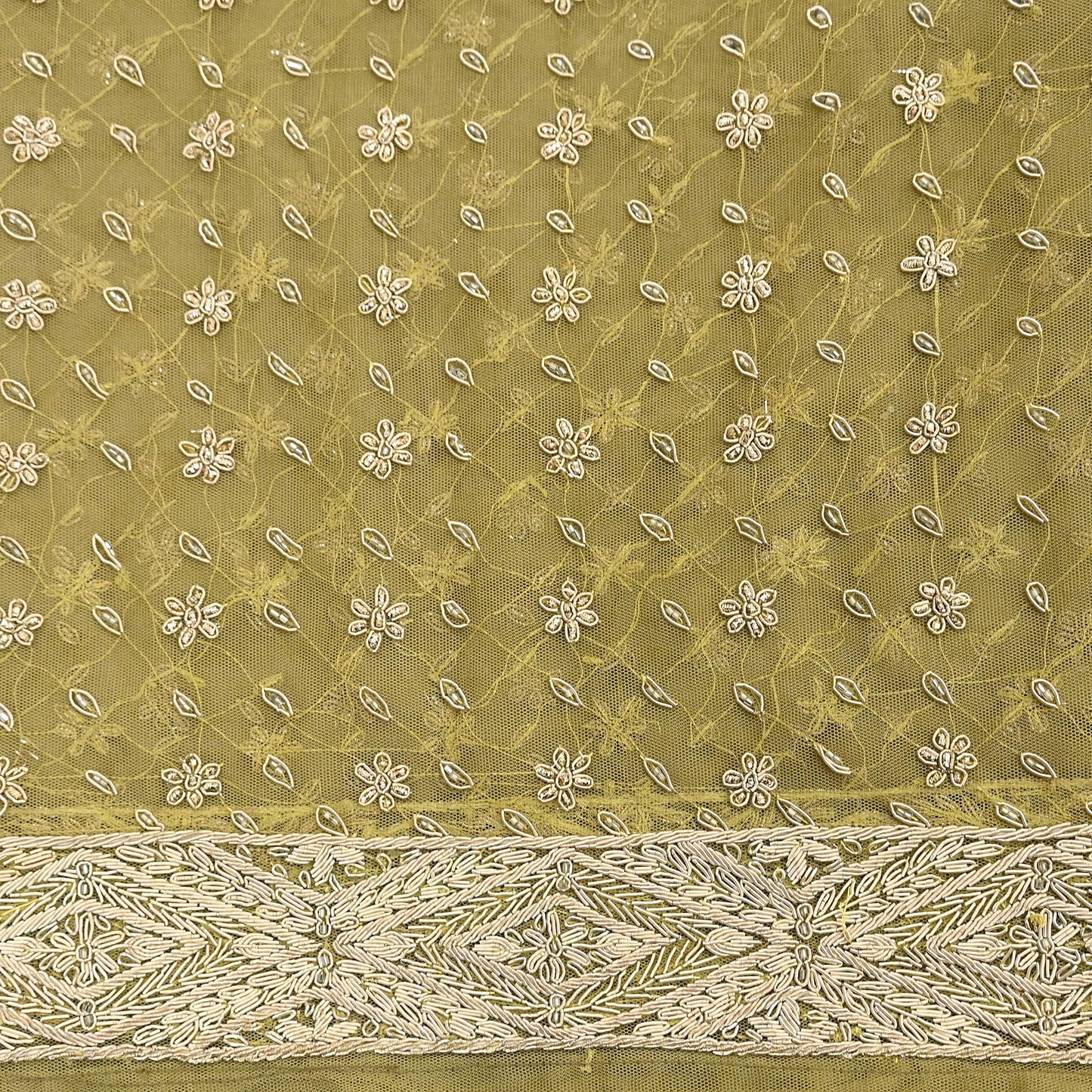 Indian Vintage Heavy Green Dupatta Net Mesh Long Stole Hand Embroidered Scarf Zardozi Zari Sequins Stole Bridal Veil