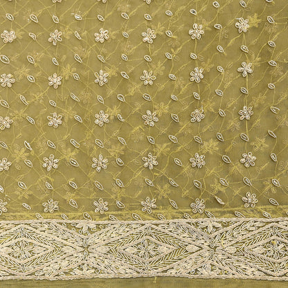 Indian Vintage Heavy Green Dupatta Net Mesh Long Stole Hand Embroidered Scarf Zardozi Zari Sequins Stole Bridal Veil