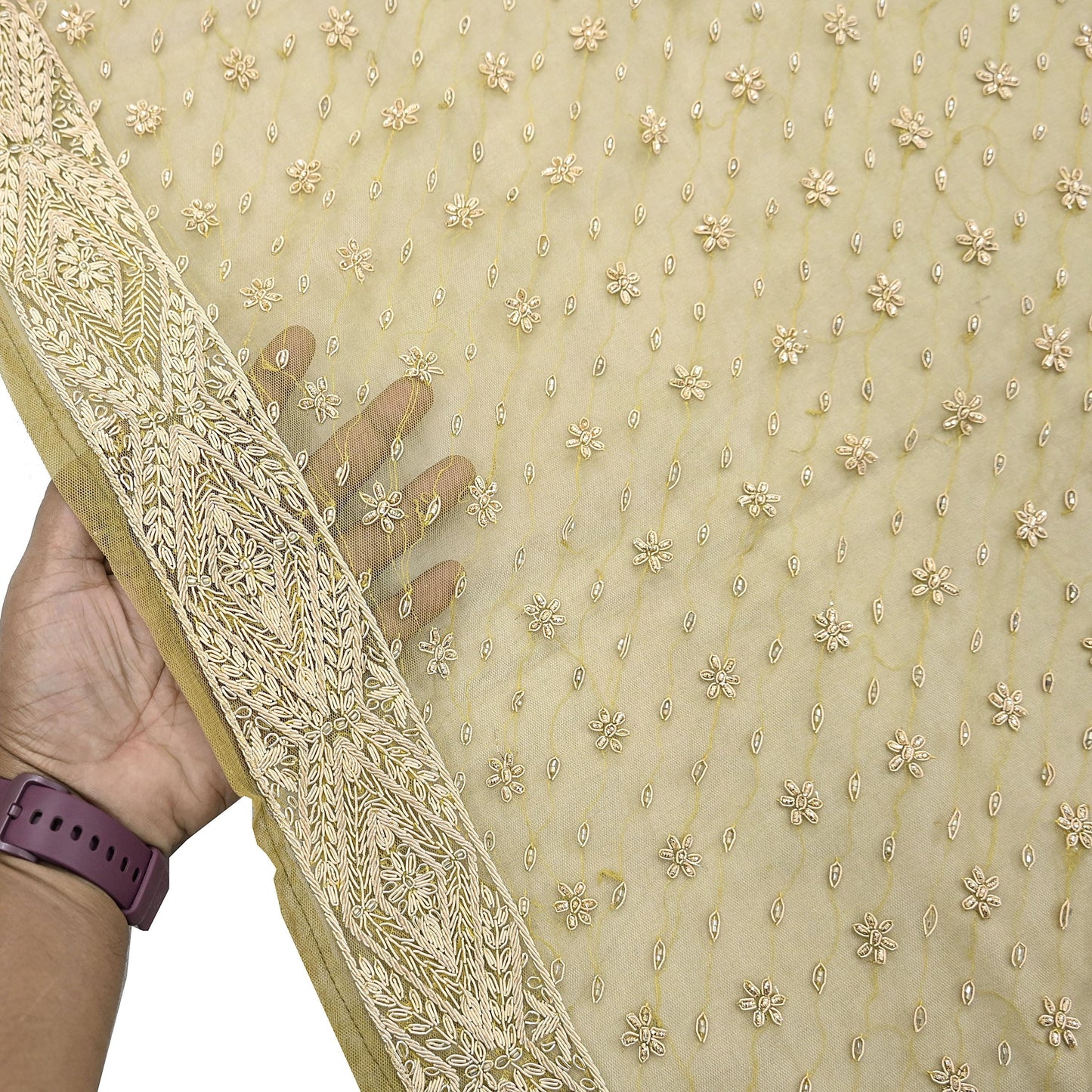 Indian Vintage Heavy Green Dupatta Net Mesh Long Stole Hand Embroidered Scarf Zardozi Zari Sequins Stole Bridal Veil