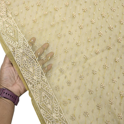 Indian Vintage Heavy Green Dupatta Net Mesh Long Stole Hand Embroidered Scarf Zardozi Zari Sequins Stole Bridal Veil