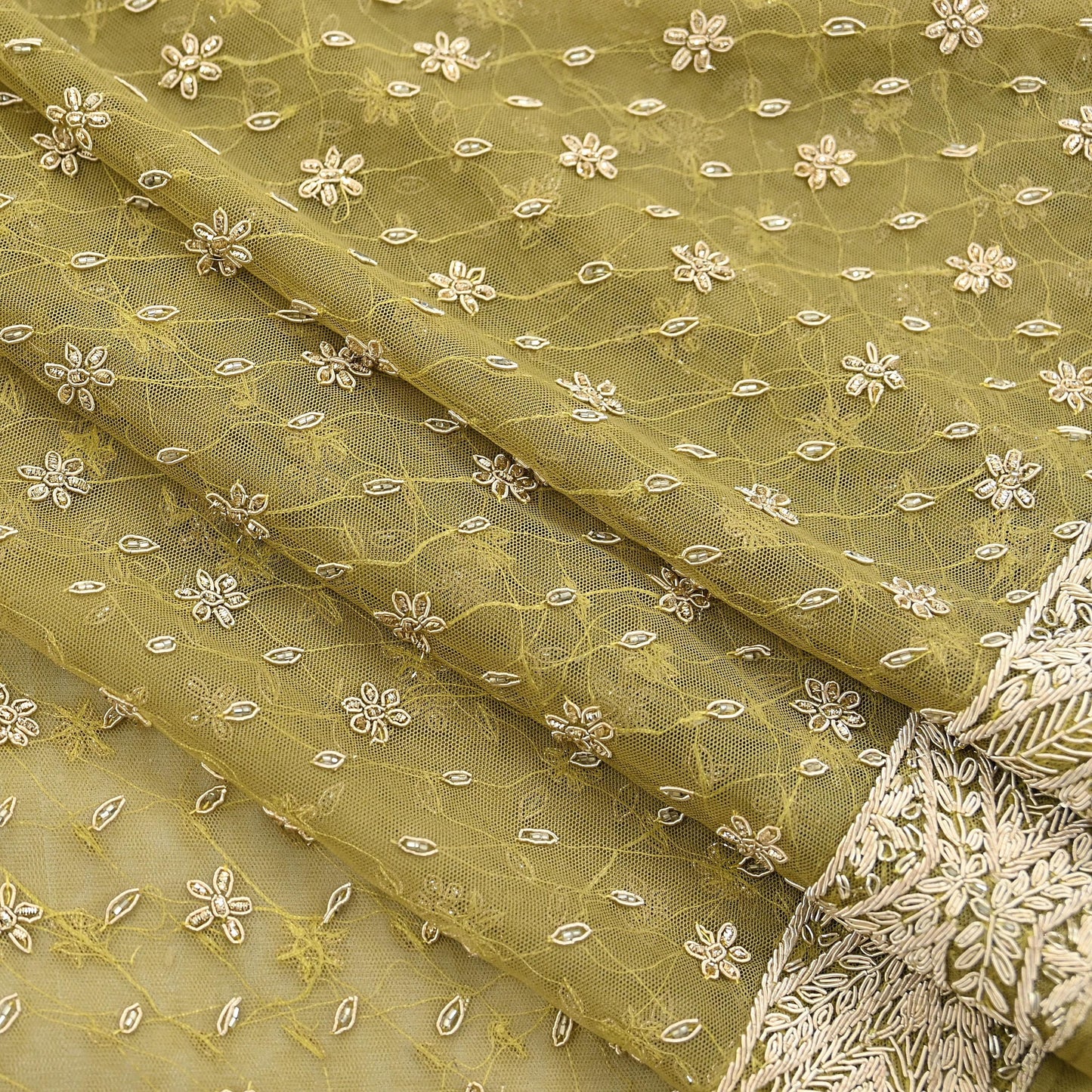 Indian Vintage Heavy Green Dupatta Net Mesh Long Stole Hand Embroidered Scarf Zardozi Zari Sequins Stole Bridal Veil