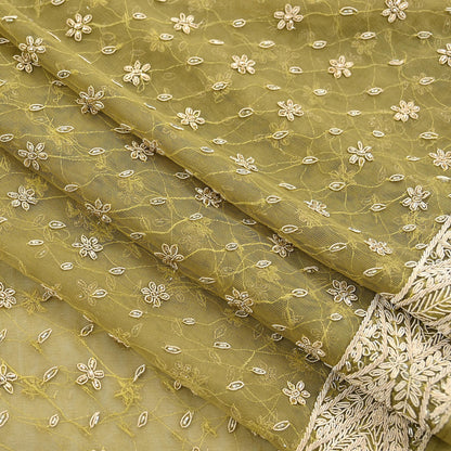 Indian Vintage Heavy Green Dupatta Net Mesh Long Stole Hand Embroidered Scarf Zardozi Zari Sequins Stole Bridal Veil