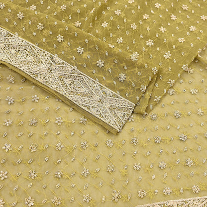 Indian Vintage Heavy Green Dupatta Net Mesh Long Stole Hand Embroidered Scarf Zardozi Zari Sequins Stole Bridal Veil