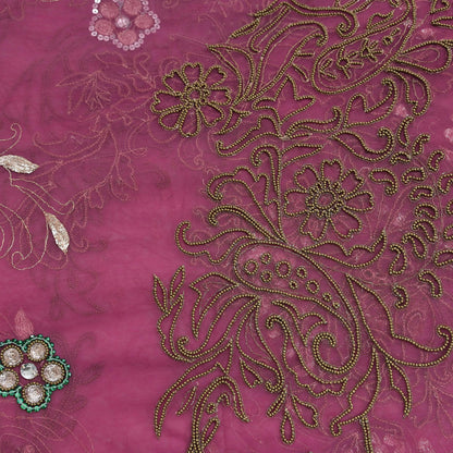 Indian Vintage Heavy Bridal Dupatta Pink Net Mesh Long Stole Hand Embroidered Scarves Silver Zardozi Dabka Zari Sequins Wedding Dupatta