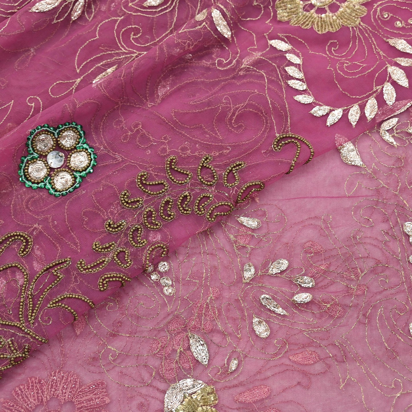 Indian Vintage Heavy Bridal Dupatta Pink Net Mesh Long Stole Hand Embroidered Scarves Silver Zardozi Dabka Zari Sequins Wedding Dupatta