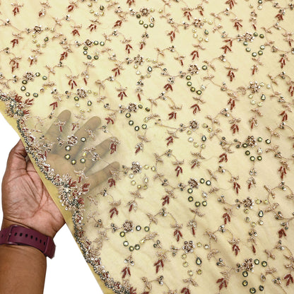 Indian Vintage Heavy Yellow Dupatta Net Mesh Long Stole Hand Embroidered Scarves Golden Zardozi Dabka Zari Stole