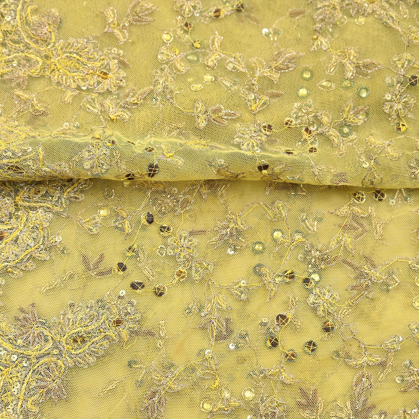 Indian Vintage Heavy Yellow Dupatta Net Mesh Long Stole Hand Embroidered Scarves Golden Zardozi Dabka Zari Stole