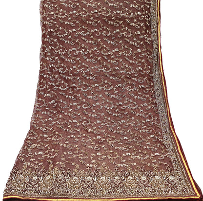 Indian Vintage Heavy Wedding Maroon Dupatta Net Mesh Long Stole Hand Embroidered Scarves Golden Zardozi Zari Sequins Dridal Veil Hijab