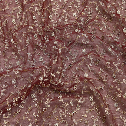 Indian Vintage Heavy Wedding Maroon Dupatta Net Mesh Long Stole Hand Embroidered Scarves Golden Zardozi Zari Sequins Dridal Veil Hijab