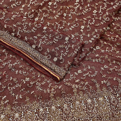 Indian Vintage Heavy Wedding Maroon Dupatta Net Mesh Long Stole Hand Embroidered Scarves Golden Zardozi Zari Sequins Dridal Veil Hijab