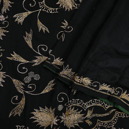 Indian Vintage Black Saree Pure Silk Hand Embroidered Sari Craft Fabric 5Yd Sewing Soft Zardozi/Dabka Dress making With Blouse Pcs