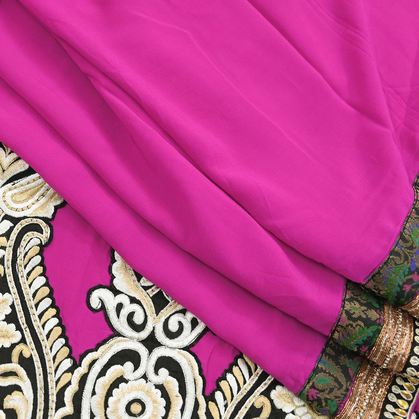 Indian Vintage Heavy Sari Pink Pure Georgette Silk Hand Embroidered Sarees Craft Fabric 5Yd Sewing Ethnic Bollywood saree