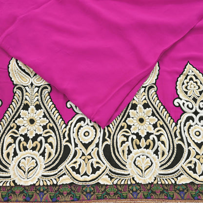 Indian Vintage Heavy Sari Pink Pure Georgette Silk Hand Embroidered Sarees Craft Fabric 5Yd Sewing Ethnic Bollywood saree