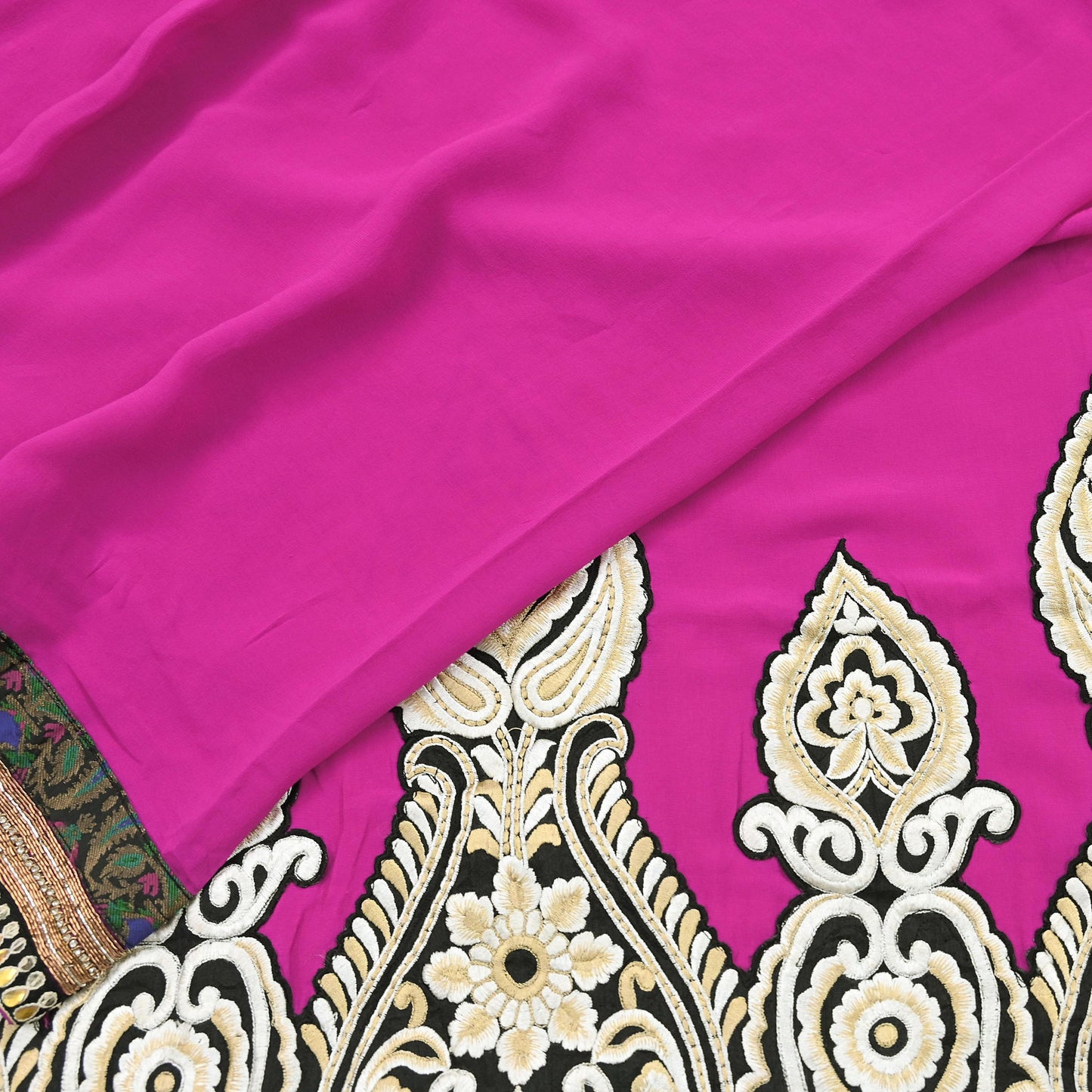 Indian Vintage Heavy Sari Pink Pure Georgette Silk Hand Embroidered Sarees Craft Fabric 5Yd Sewing Ethnic Bollywood saree