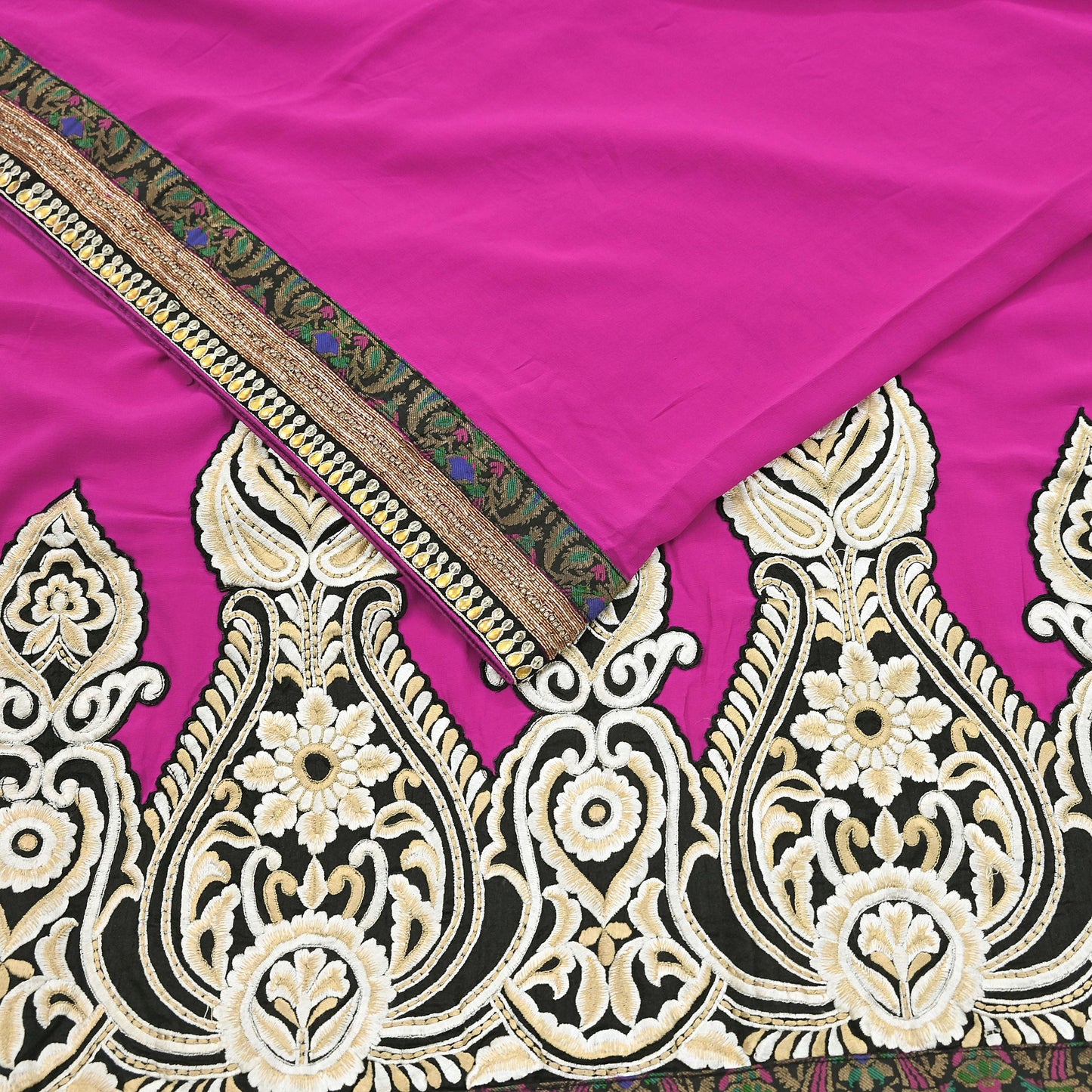 Indian Vintage Heavy Sari Pink Pure Georgette Silk Hand Embroidered Sarees Craft Fabric 5Yd Sewing Ethnic Bollywood saree