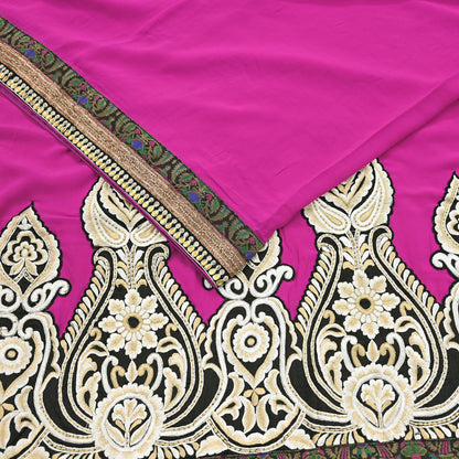 Indian Vintage Heavy Sari Pink Pure Georgette Silk Hand Embroidered Sarees Craft Fabric 5Yd Sewing Ethnic Bollywood saree