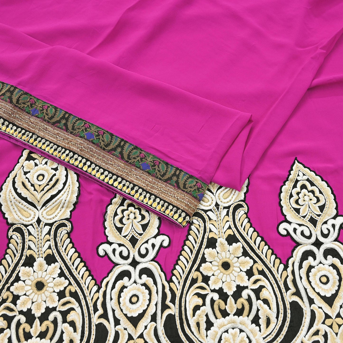 Indian Vintage Heavy Sari Pink Pure Georgette Silk Hand Embroidered Sarees Craft Fabric 5Yd Sewing Ethnic Bollywood saree