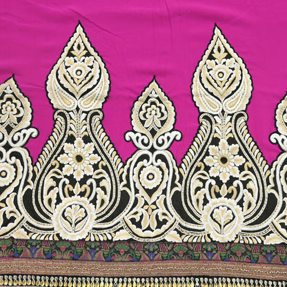 Indian Vintage Heavy Sari Pink Pure Georgette Silk Hand Embroidered Sarees Craft Fabric 5Yd Sewing Ethnic Bollywood saree