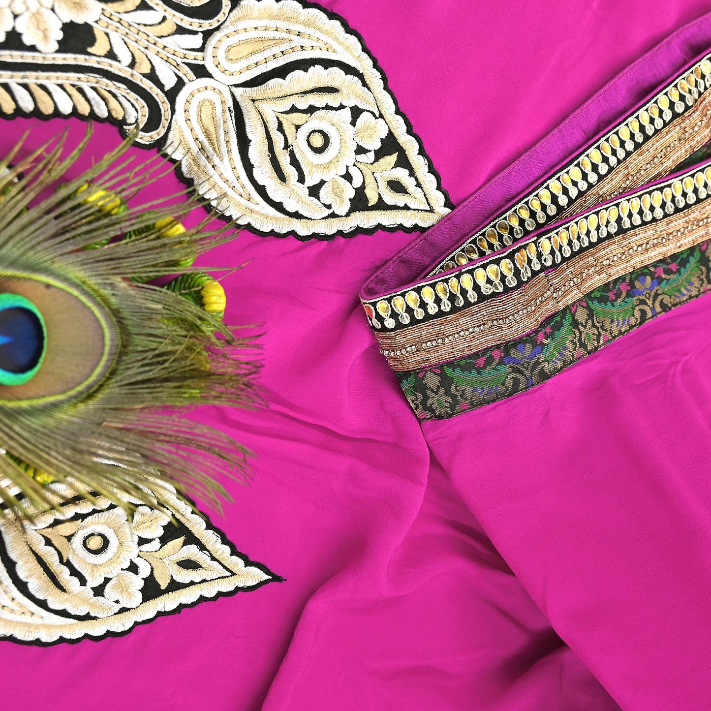 Indian Vintage Heavy Sari Pink Pure Georgette Silk Hand Embroidered Sarees Craft Fabric 5Yd Sewing Ethnic Bollywood saree