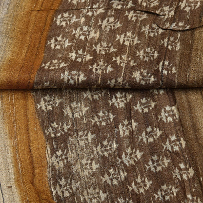 Indian Vintage Brown & Mustard Dupatta Long Stole 100% Pure Khadi Silk Hand Woven/ Printed Scarves Veil Scarf Wrap Hippie Fringes