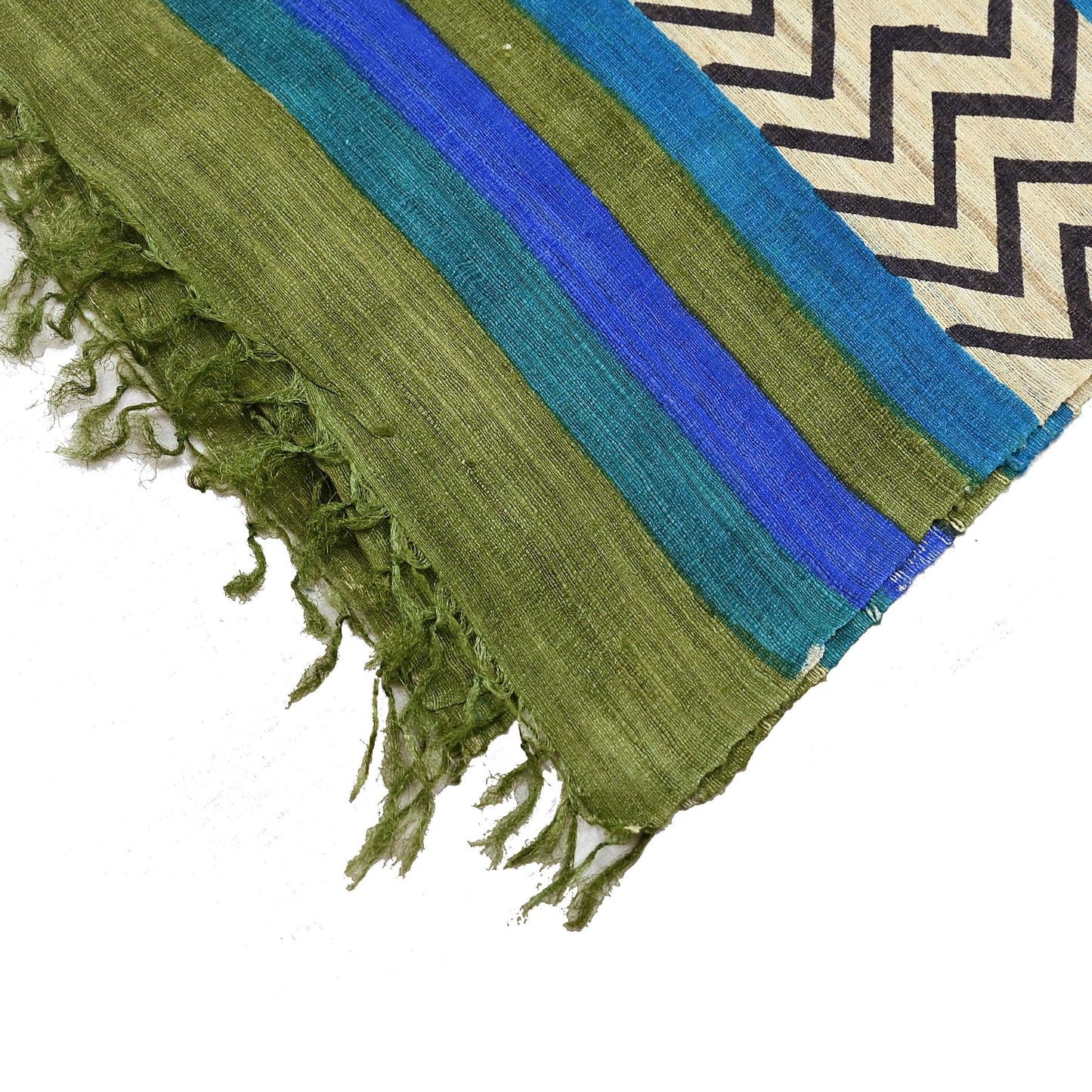 Indian Vintage Beige & Green Dupatta Long Stole 100% Pure Khadi Silk Hand Woven/ Printed Scarves Veil Scarf Wrap Hippie Fringes