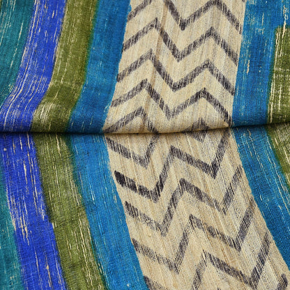 Indian Vintage Beige & Green Dupatta Long Stole 100% Pure Khadi Silk Hand Woven/ Printed Scarves Veil Scarf Wrap Hippie Fringes