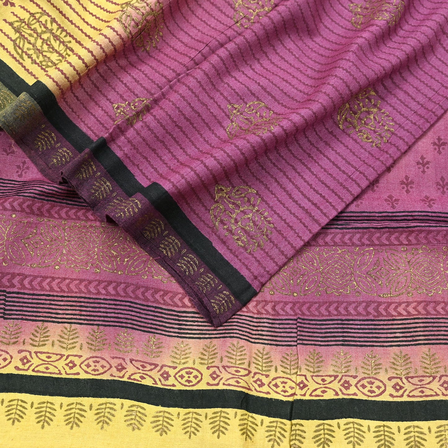 Vintage Indian Maroon & yellow Long Stole Woolen Scarf Dupatta Infinity Scarves Painted Sarong Wrap Craft Fabric Veil Woman Hijab Shawl