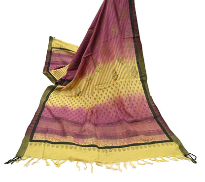 Vintage Indian Maroon & yellow Long Stole Woolen Scarf Dupatta Infinity Scarves Painted Sarong Wrap Craft Fabric Veil Woman Hijab Shawl